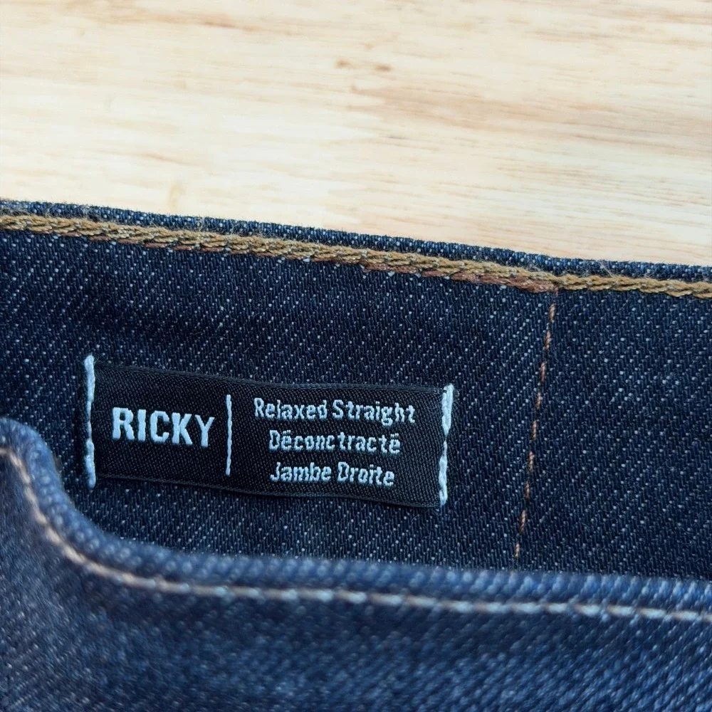 True Religion Ricky Relaxed Straight Jeans Mens Blue Denim Stretch Mid Rise - 36